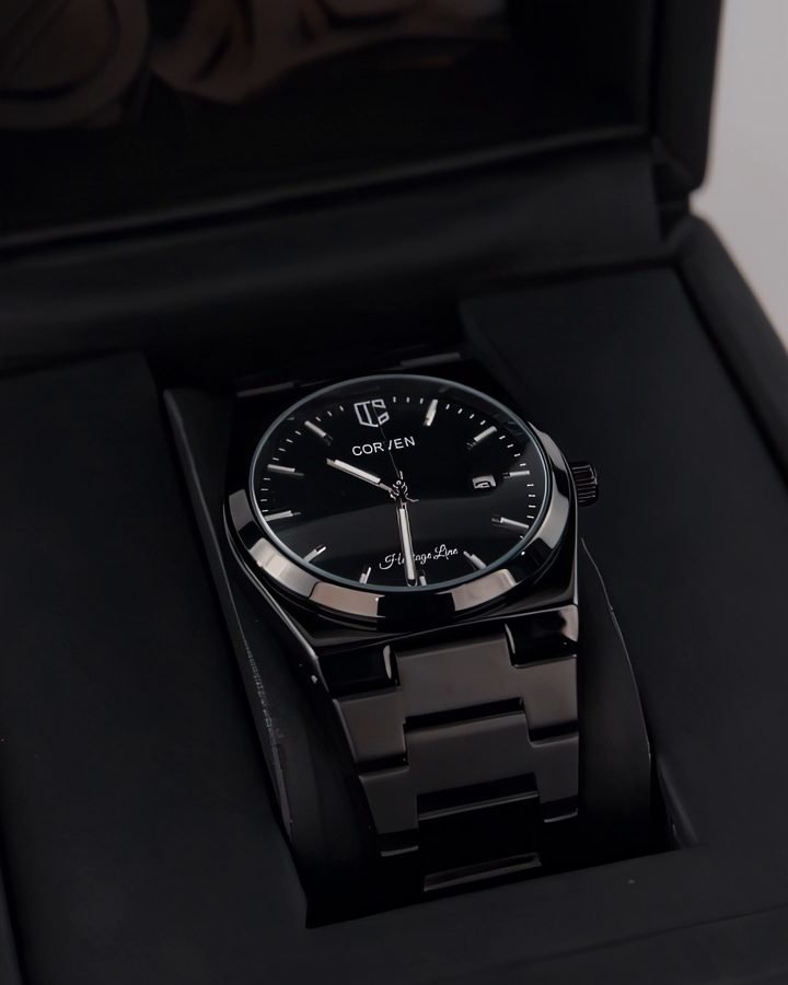 A Corven Tenebris resting in its wooden presentation box encased in leather
